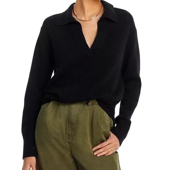 Aqua Sweaters - Aqua Black Cashmere Long Sleeve Polo Sweater Size M NWT